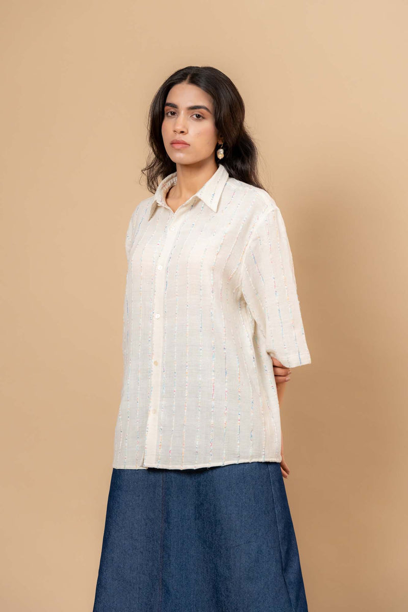 Vivianne Unisex Shirt by Doodlage in beige color for women in Singapore