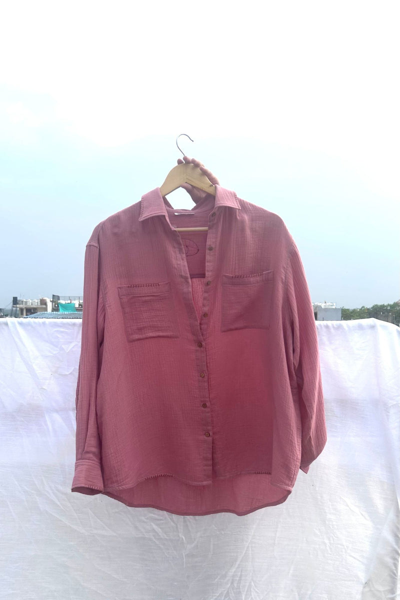 Carmen Shirt organic cotton gauge by Doodlage in pink color for women in Singapore
