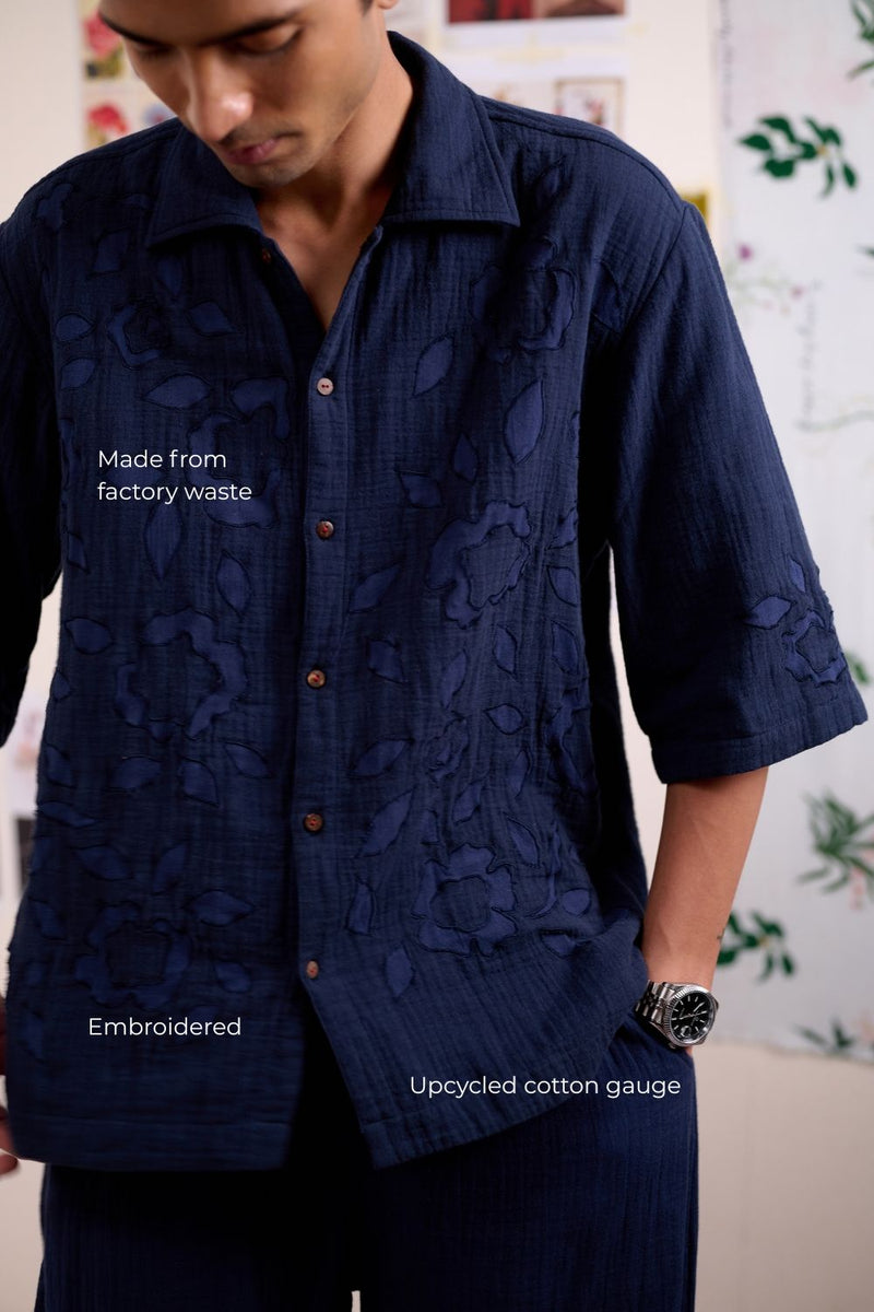 FLORIQUE NAVY SHIRT organic cotton gauze by Doodlage for women in Singapore