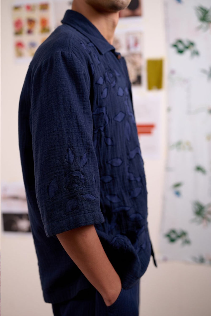 FLORIQUE NAVY SHIRT organic cotton gauze by Doodlage for women in Singapore