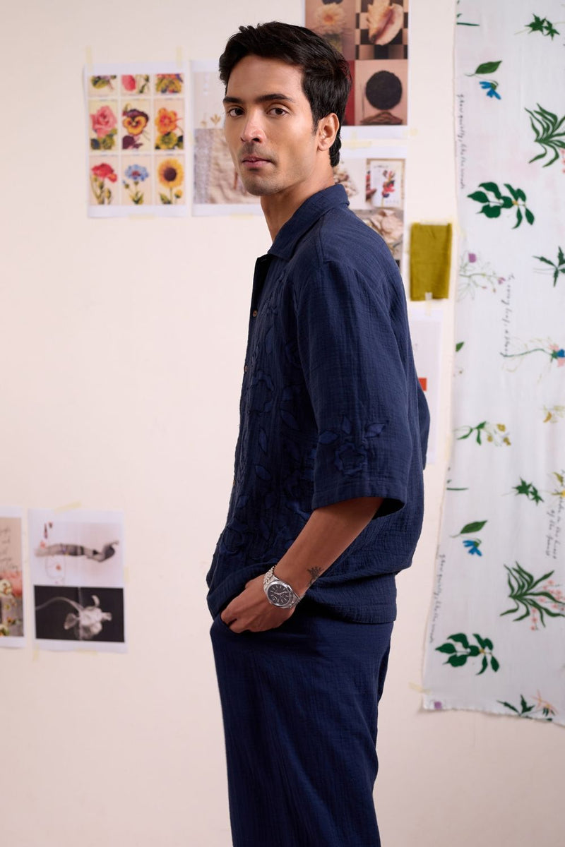 FLORIQUE NAVY SHIRT organic cotton gauze by Doodlage for women in Singapore