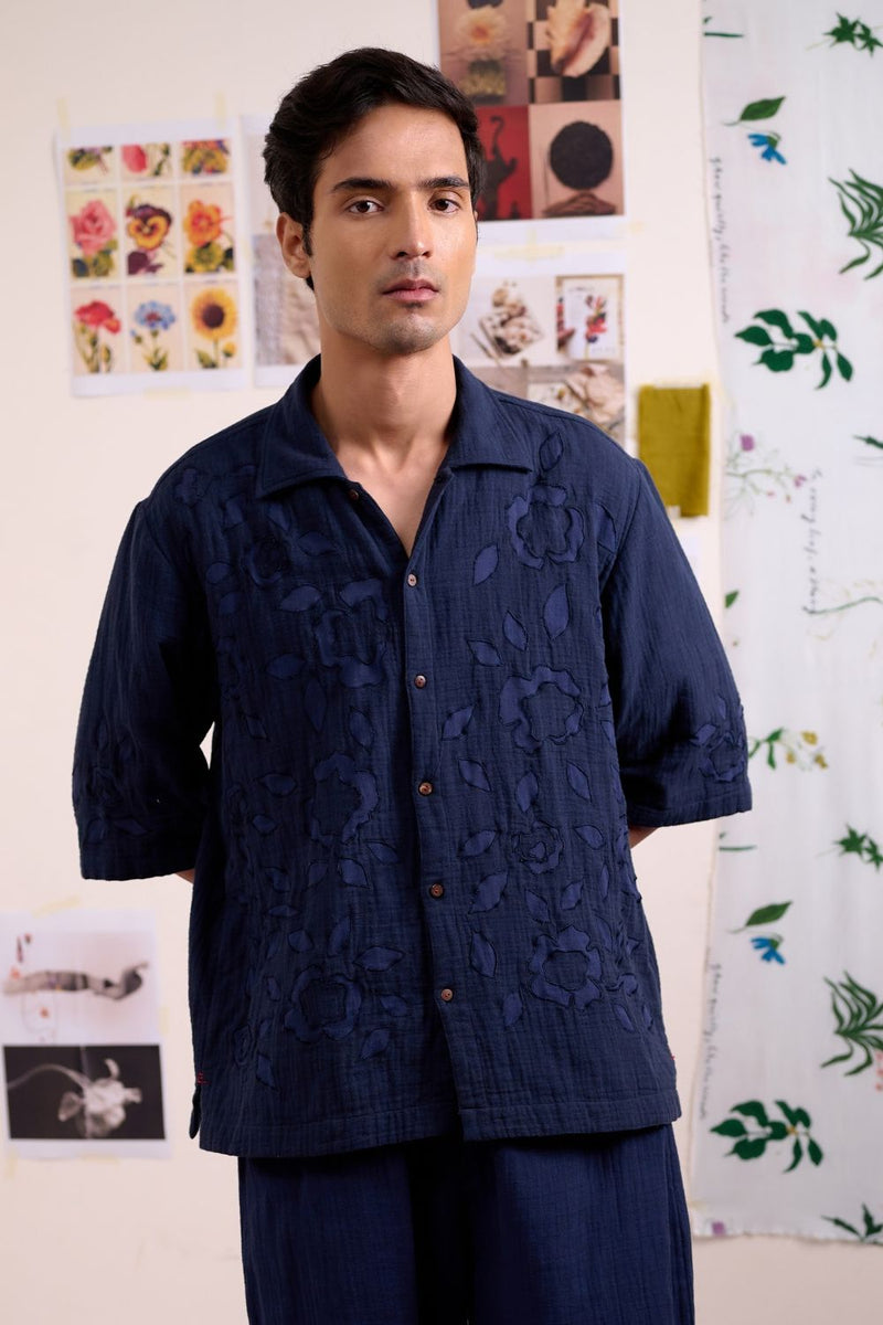 FLORIQUE NAVY SHIRT organic cotton gauze by Doodlage for women in Singapore