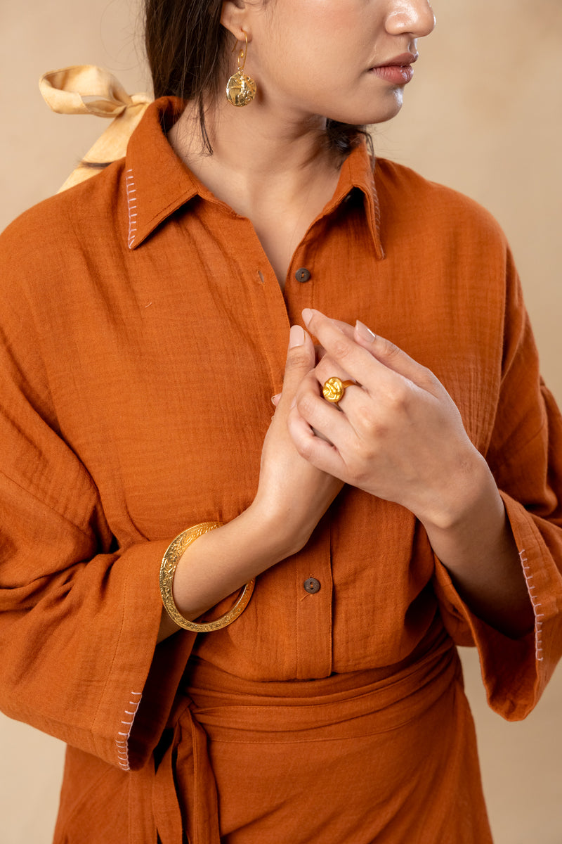 Shirin Organic Cotton Skirt organic cotton gauge by Doodlage in rust color for women in Singapore