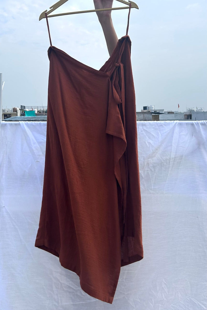Shirin Organic Cotton Skirt organic cotton gauge by Doodlage in rust color for women in Singapore