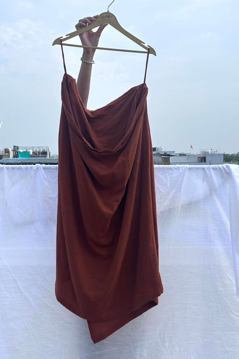 Shirin Organic Cotton Skirt organic cotton gauge by Doodlage in rust color for women in Singapore