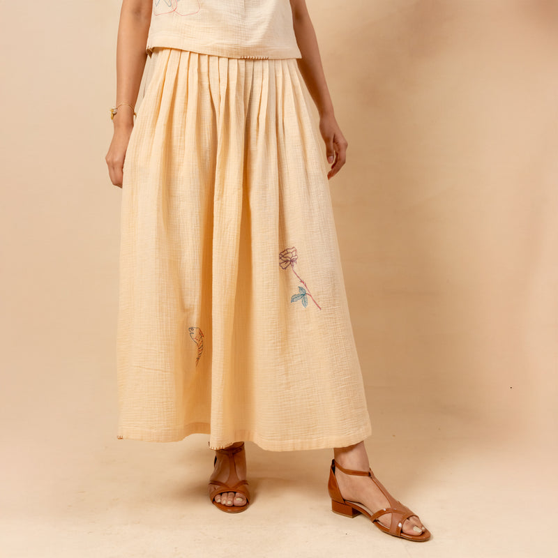 Honey Drop Skirt organic cotton gauge by Doodlage in beige color for women in Singapore