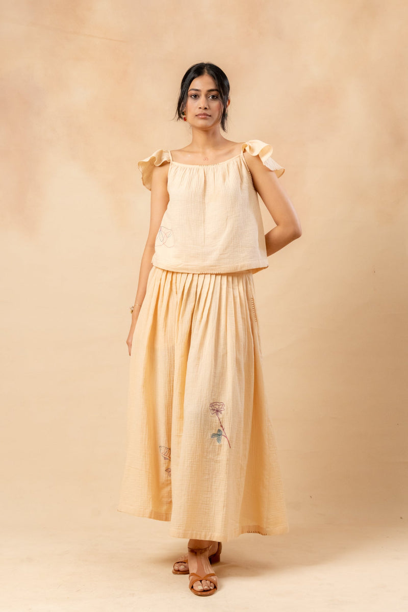 Honey Drop Skirt organic cotton gauge by Doodlage in beige color for women in Singapore