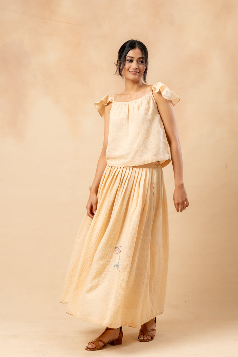 Honey Drop Skirt organic cotton gauge by Doodlage in beige color for women in Singapore