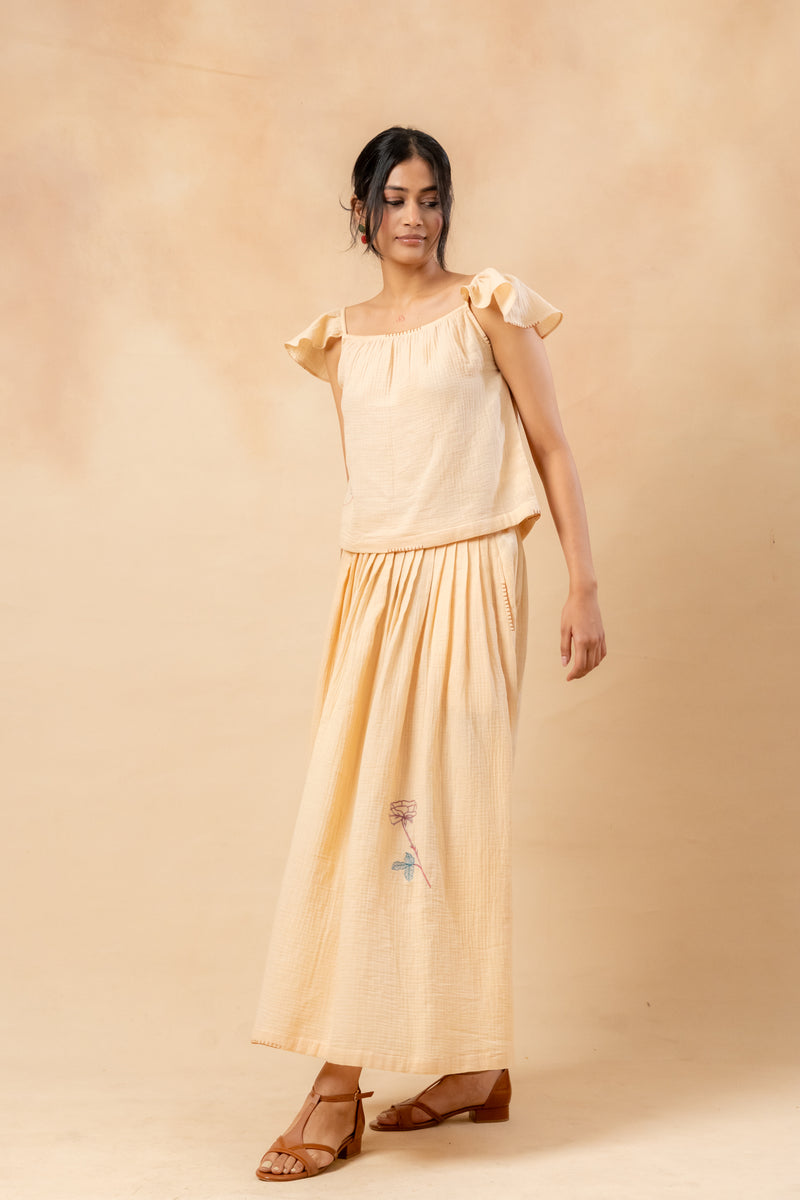 Honey Drop Skirt organic cotton gauge by Doodlage in beige color for women in Singapore
