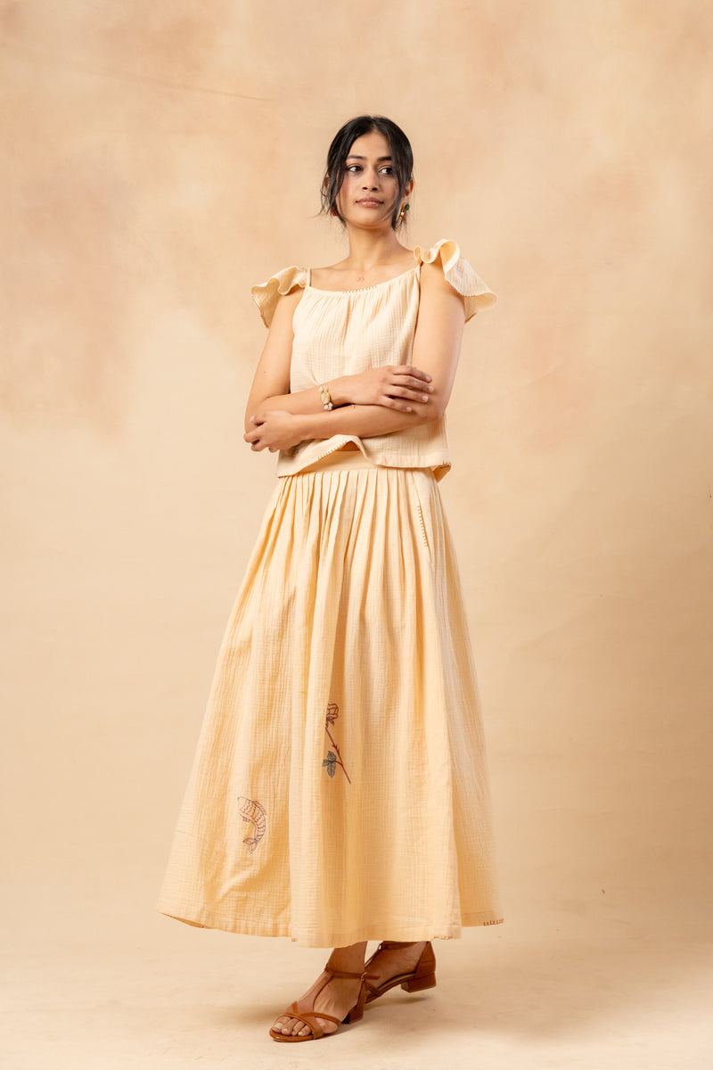 Honey Drop Skirt organic cotton gauge by Doodlage in beige color for women in Singapore
