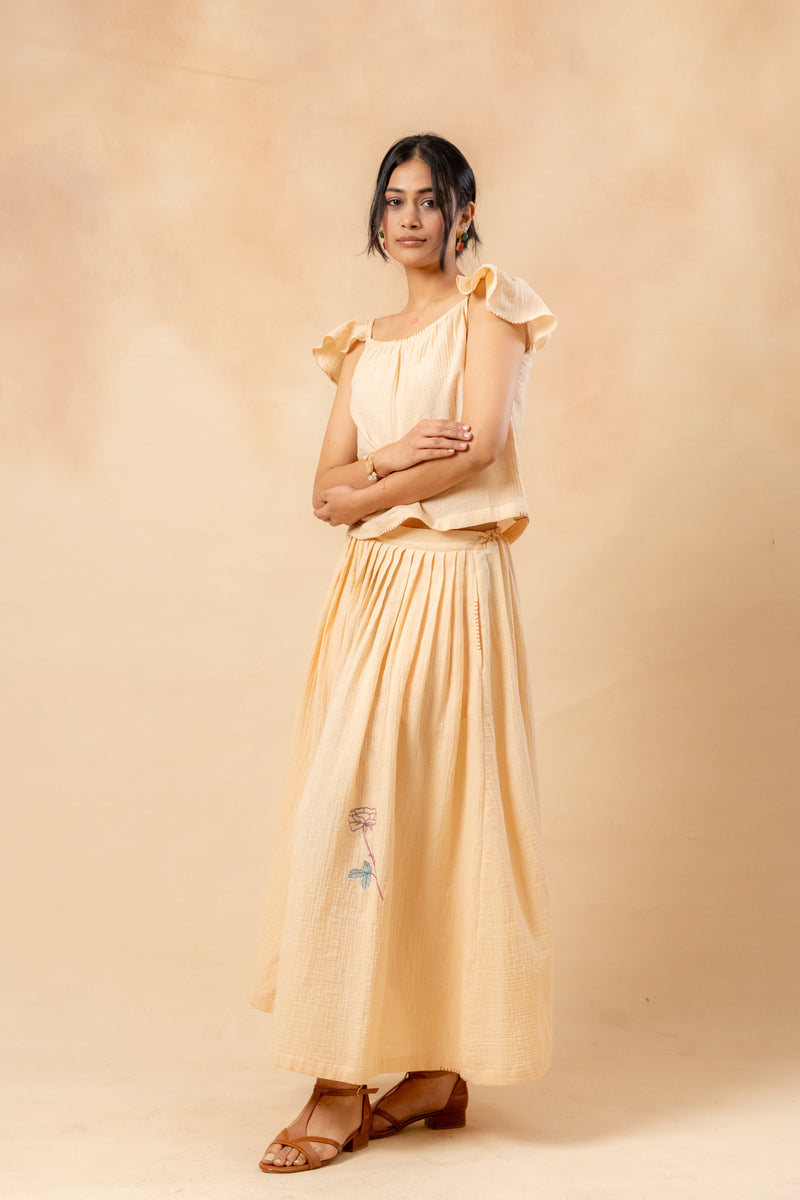 Honey Drop Skirt organic cotton gauge by Doodlage in beige color for women in Singapore