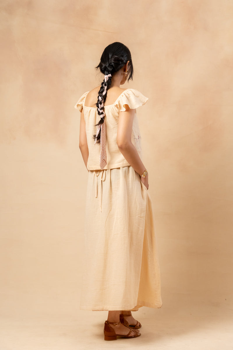 Honey Drop Skirt organic cotton gauge by Doodlage in beige color for women in Singapore