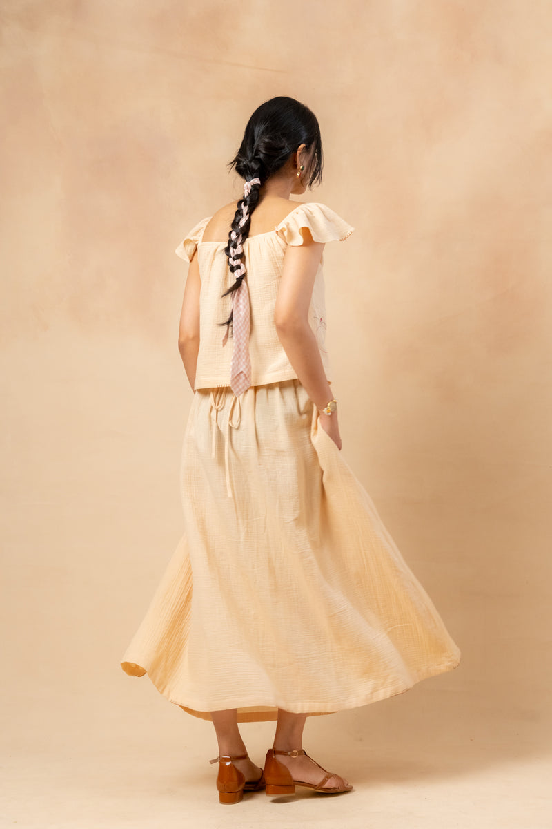 Honey Drop Skirt organic cotton gauge by Doodlage in beige color for women in Singapore
