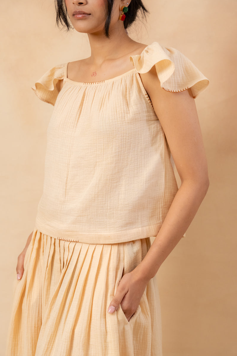 Honey Drop Skirt organic cotton gauge by Doodlage in beige color for women in Singapore