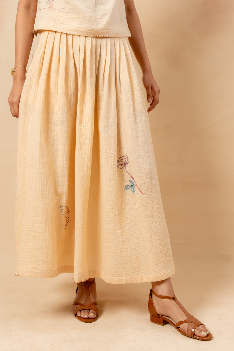 Honey Drop Skirt organic cotton gauge by Doodlage in beige color for women in Singapore