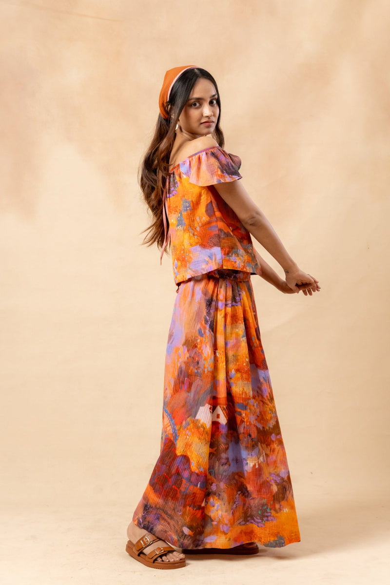 Little Leaf Skirt organic cotton gauge by Doodlage in rust color for women in Singapore