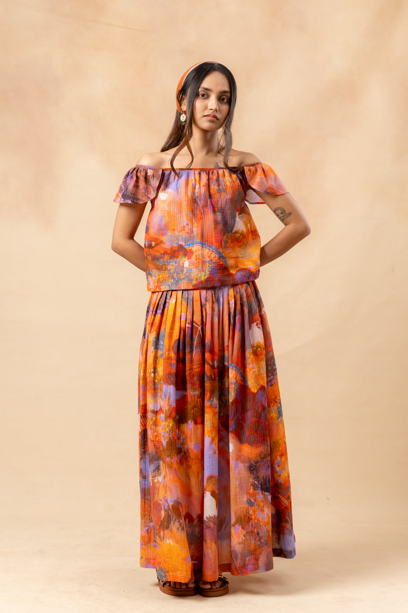 Little Leaf Skirt organic cotton gauge by Doodlage in rust color for women in Singapore