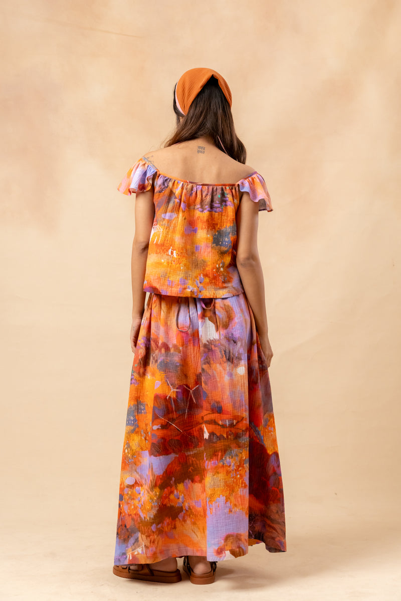 Little Leaf Skirt organic cotton gauge by Doodlage in rust color for women in Singapore