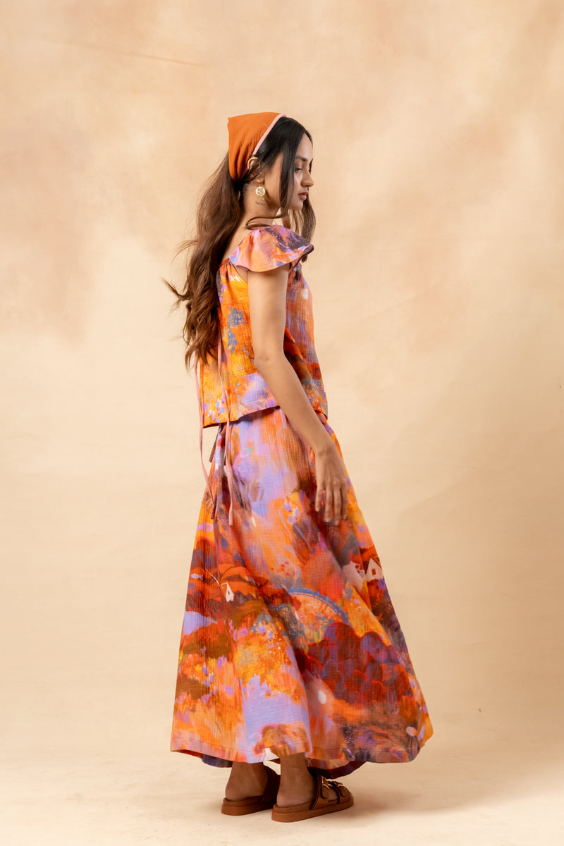 Little Leaf Skirt organic cotton gauge by Doodlage in rust color for women in Singapore