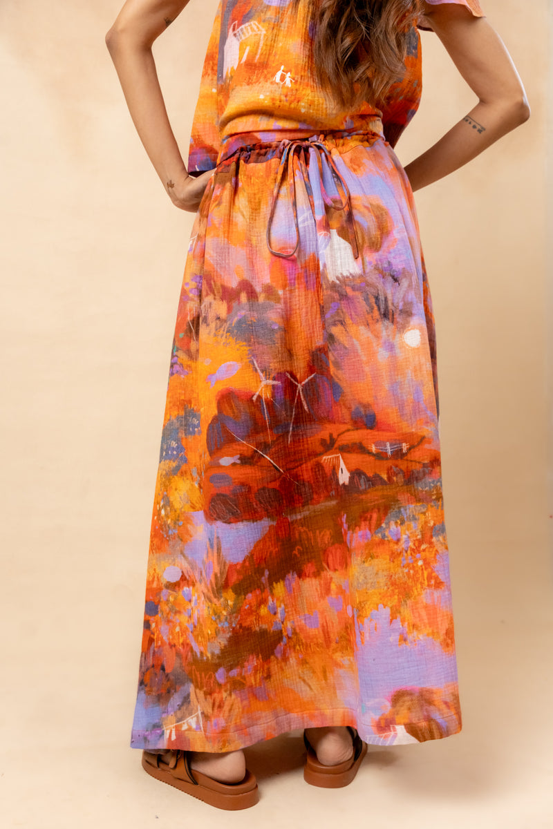 Little Leaf Skirt organic cotton gauge by Doodlage in rust color for women in Singapore