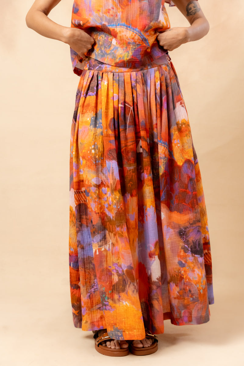 Little Leaf Skirt organic cotton gauge by Doodlage in rust color for women in Singapore