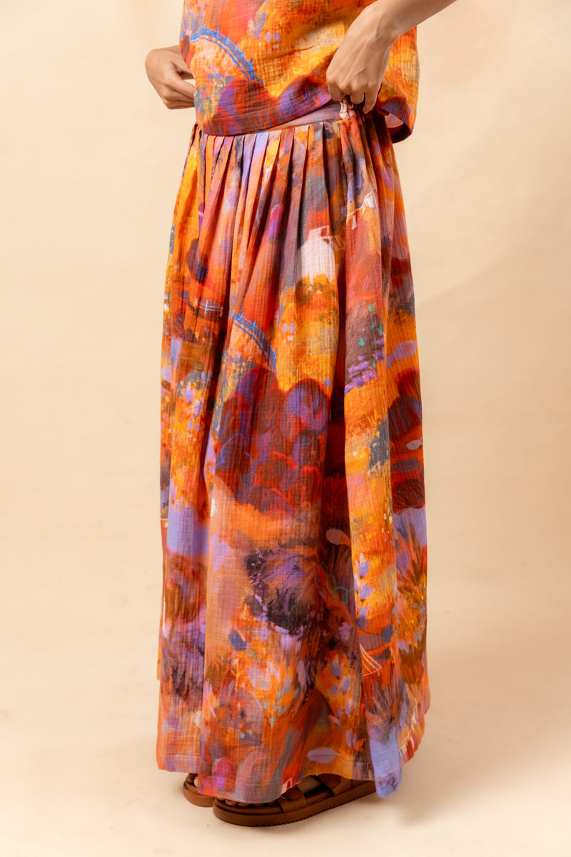 Little Leaf Skirt organic cotton gauge by Doodlage in rust color for women in Singapore