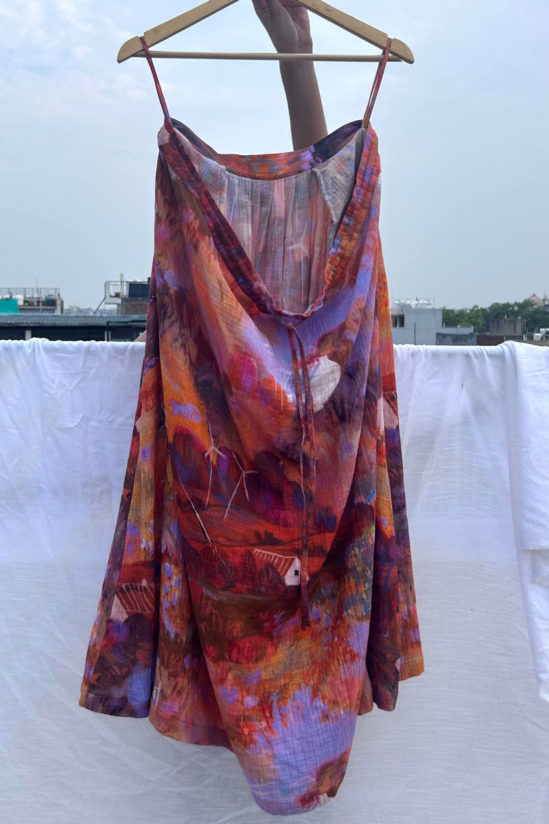 Little Leaf Skirt organic cotton gauge by Doodlage in rust color for women in Singapore