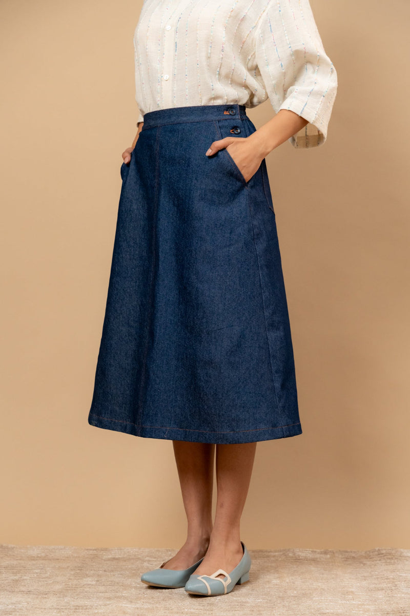 Starglade Denim Skirt by Doodlage in blue color for women in Singapore