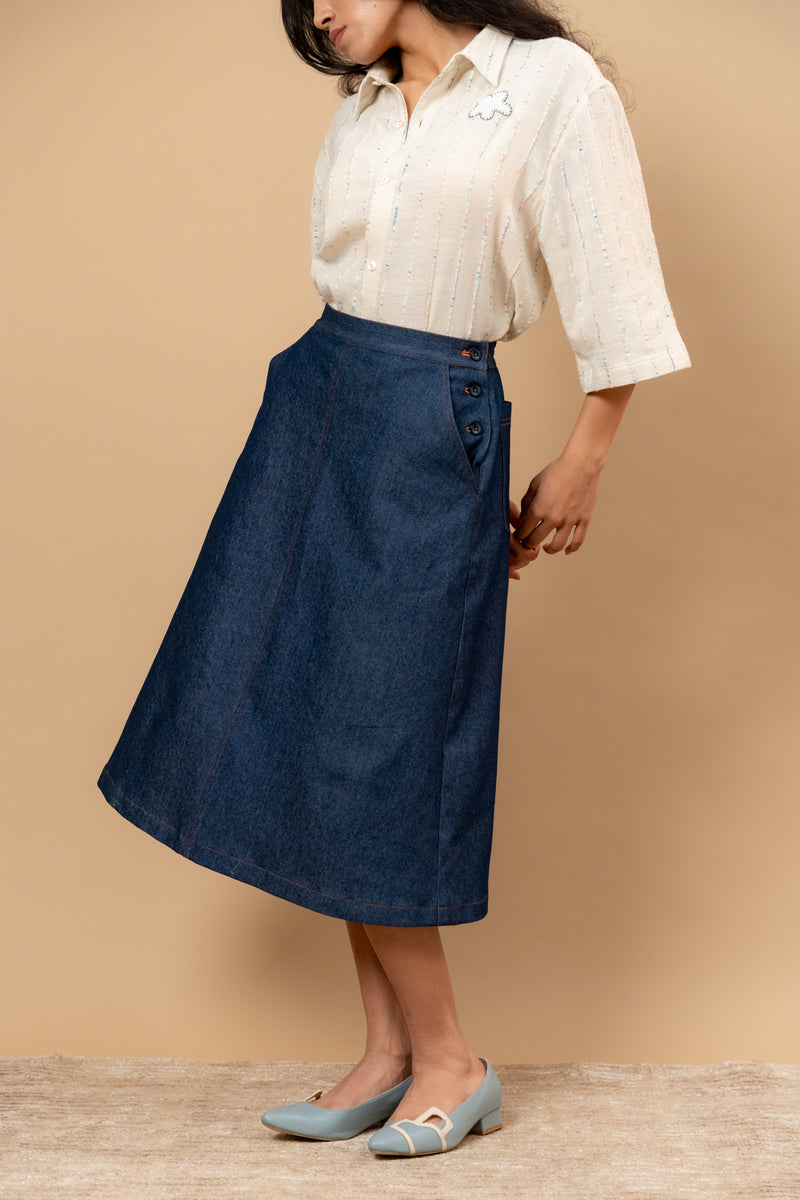 Starglade Denim Skirt by Doodlage in blue color for women in Singapore