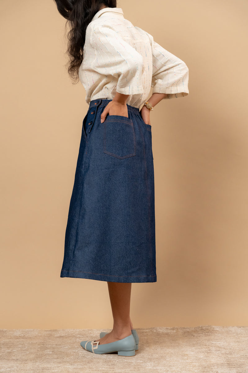 Starglade Denim Skirt by Doodlage in blue color for women in Singapore