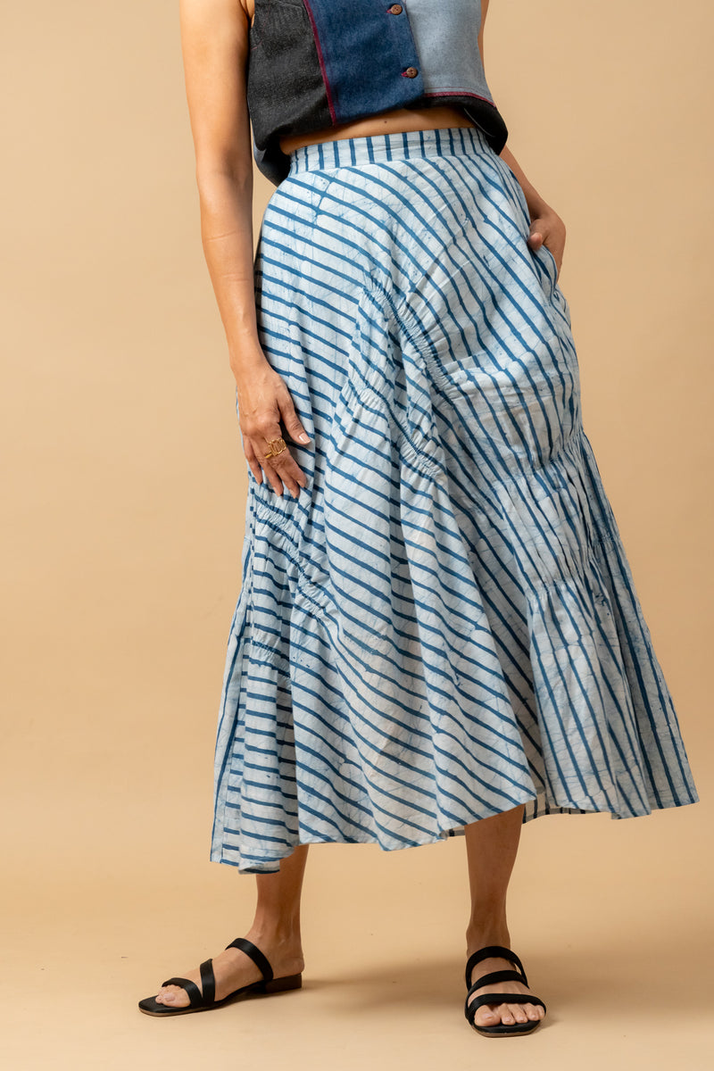 Lizzy batik stripes skirt by Doodlage in blue color for women in Singapore