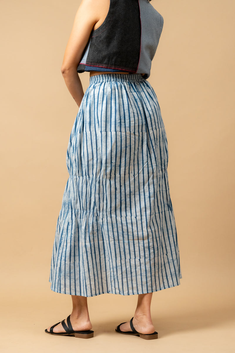 Lizzy batik stripes skirt by Doodlage in blue color for women in Singapore