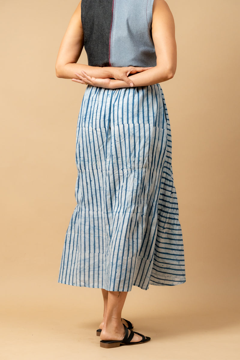 Lizzy batik stripes skirt by Doodlage in blue color for women in Singapore