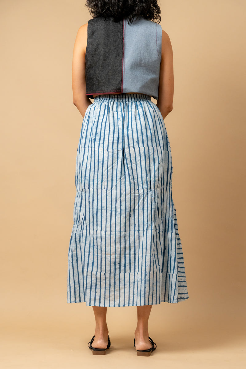 Lizzy batik stripes skirt by Doodlage in blue color for women in Singapore