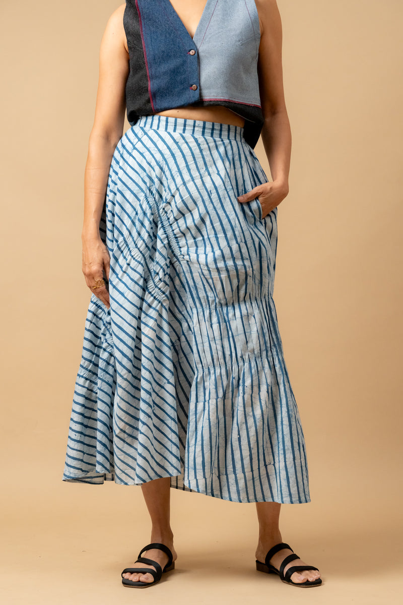 Lizzy batik stripes skirt by Doodlage in blue color for women in Singapore