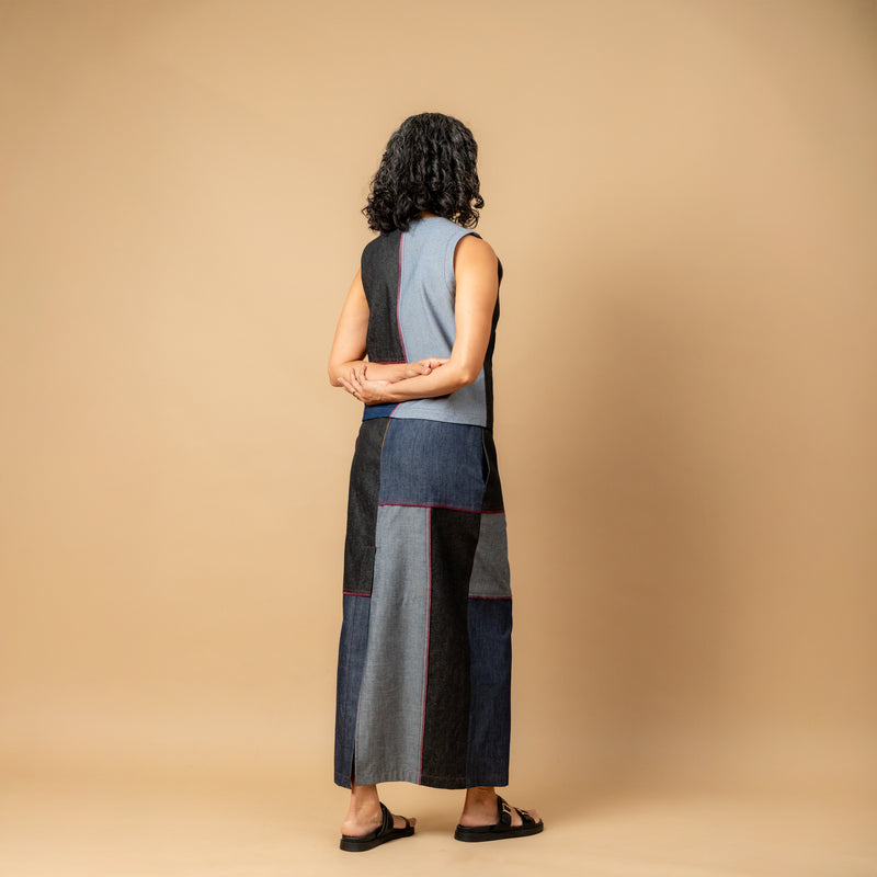 Abby denim patch skirt by Doodlage in navy color for women in Singapore