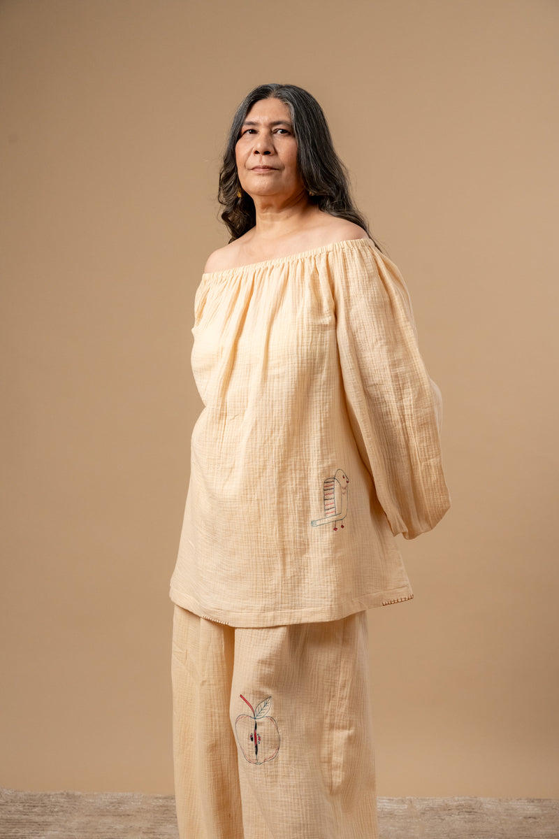 Firefly Flicker Set organic cotton gauge by Doodlage in beige color for women in Singapore