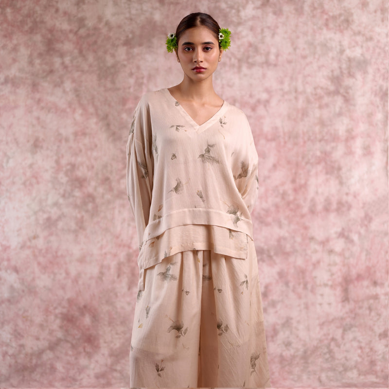 SAVANNA PRINTED SET georgette by Doodlage in beige color for women in Singapore