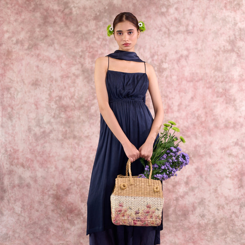 NINA NAVY SET bemberg muga silk by Doodlage in navy color for women in Singapore