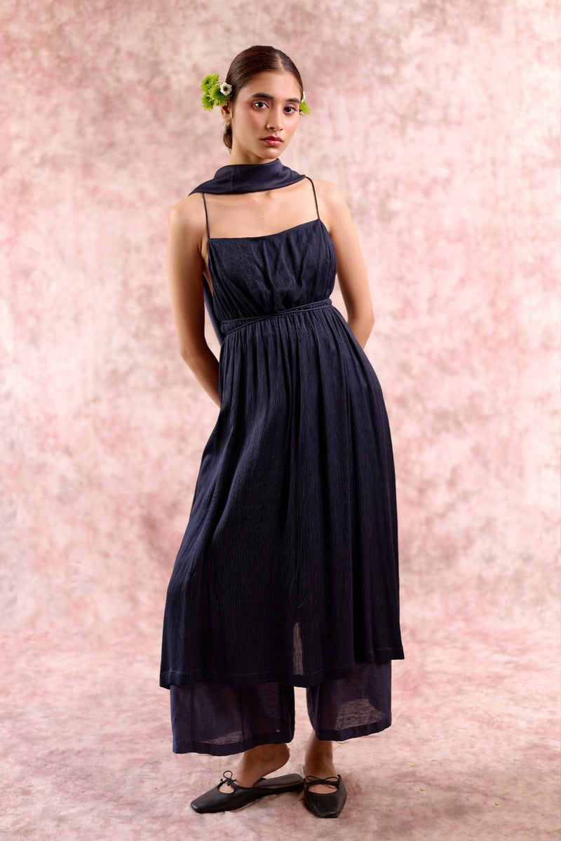 NINA NAVY SET bemberg muga silk by Doodlage in navy color for women in Singapore