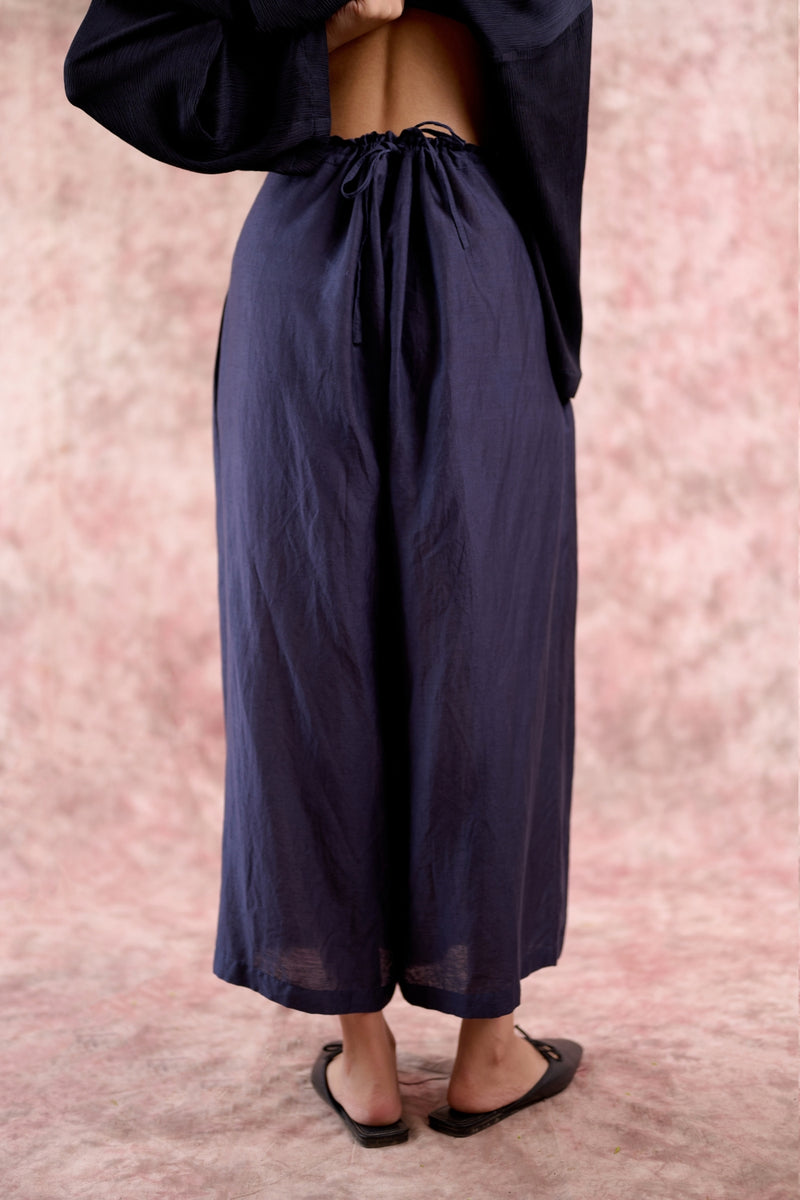 NINA NAVY SET bemberg muga silk by Doodlage in navy color for women in Singapore