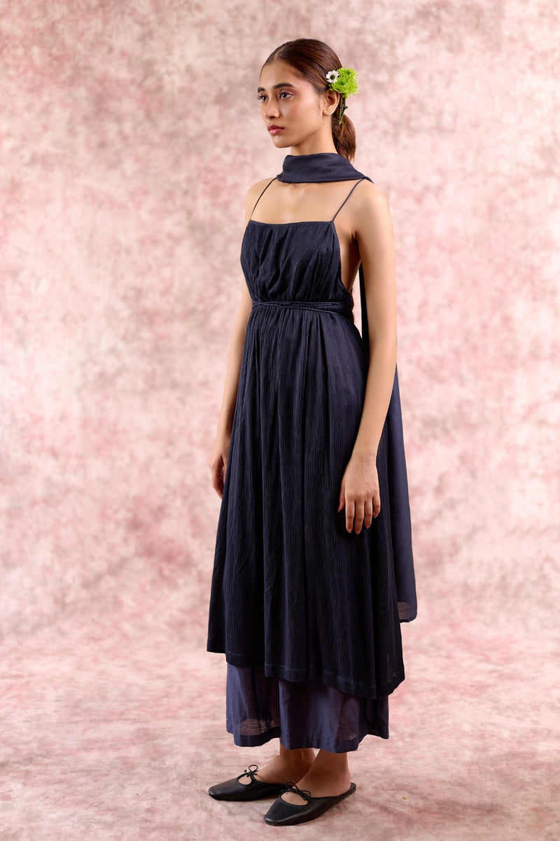 NINA NAVY SET bemberg muga silk by Doodlage in navy color for women in Singapore