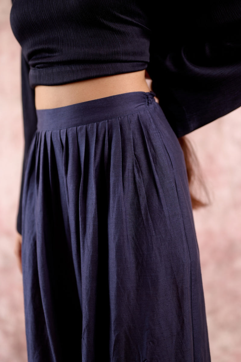 NINA NAVY SET bemberg muga silk by Doodlage in navy color for women in Singapore