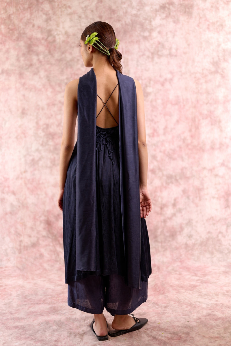 NINA NAVY SET bemberg muga silk by Doodlage in navy color for women in Singapore