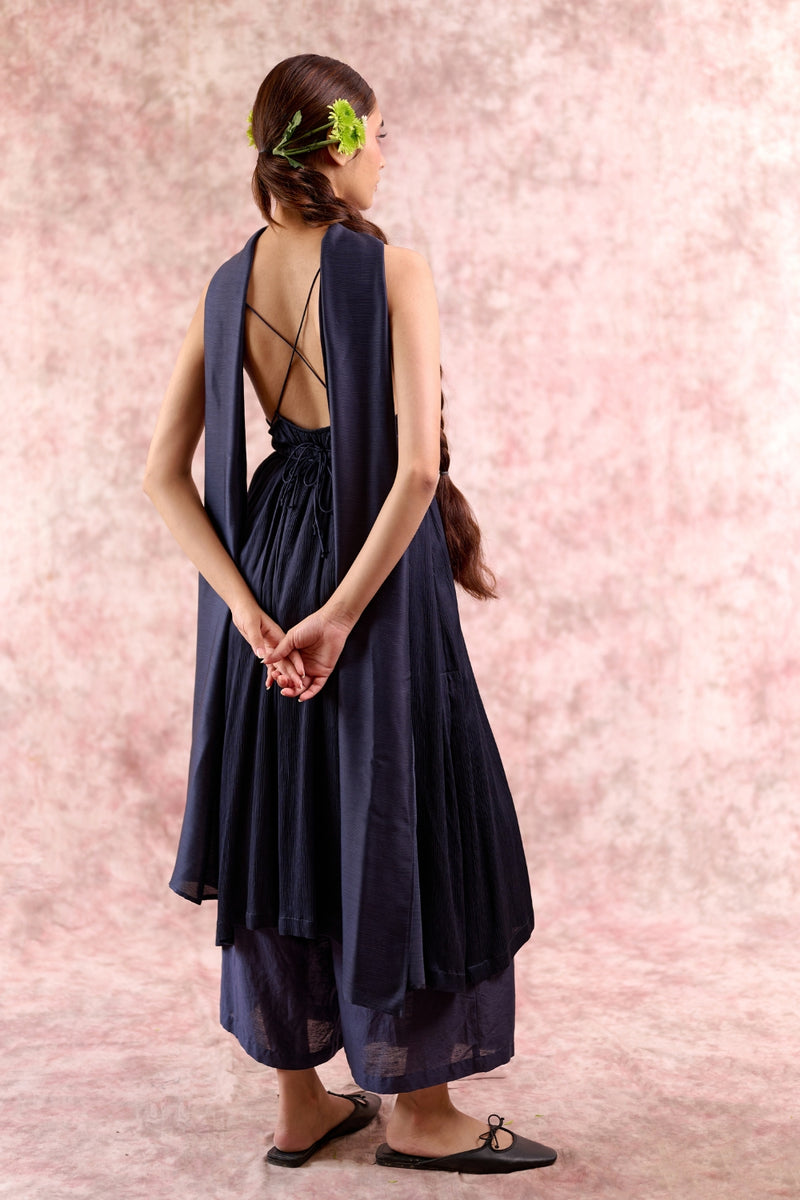 NINA NAVY SET bemberg muga silk by Doodlage in navy color for women in Singapore