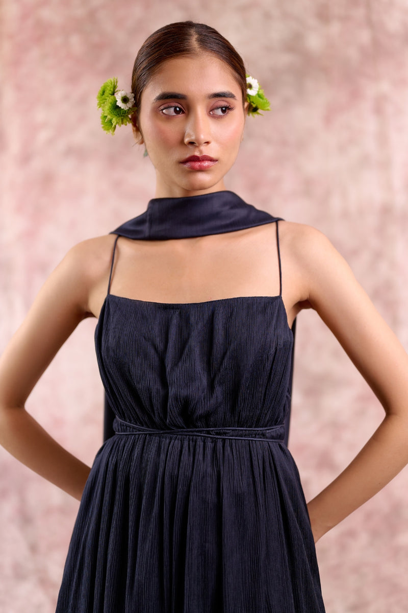 Nina Navy Tunic bemberg muga silk by Doodlage in navy color for women in Singapore
