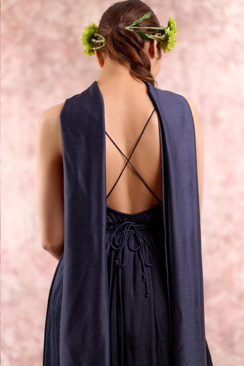 Nina Navy Tunic bemberg muga silk by Doodlage in navy color for women in Singapore