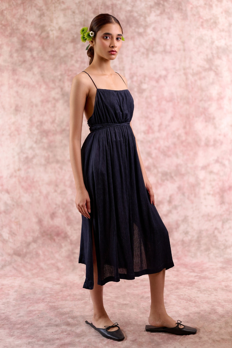 Nina Navy Tunic bemberg muga silk by Doodlage in navy color for women in Singapore