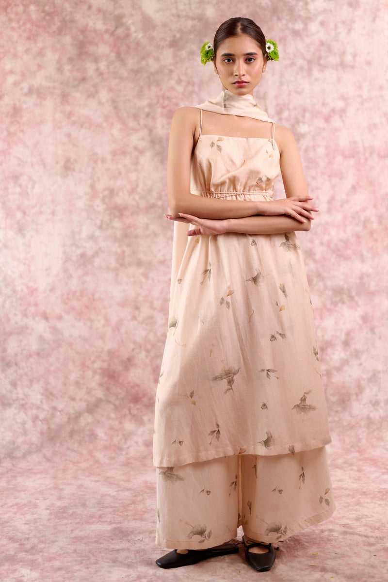 Nina Printed Tunic georgette by Doodlage in beige color for women in Singapore