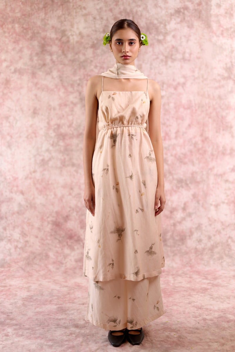 Nina Printed Tunic georgette by Doodlage in beige color for women in Singapore